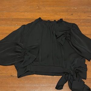 GLAM black cropped blouse long sleeve with ruffle collar and wrists